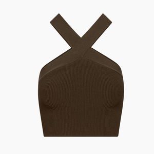 Babaton Sculpt Knit Criss Cross Cropped Brown Tank